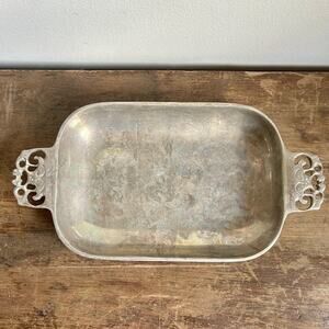 Vintage Nambe Aluminum Serving Tray with Ornate Handles | #210 | Cottagecore